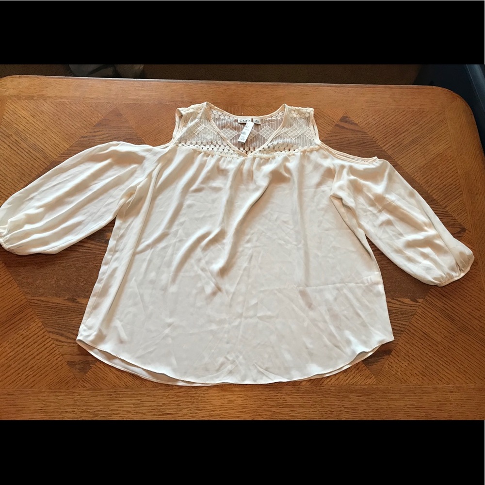 NWT CATO Ivory Sheer-Crepe Cold-Shoulder Blouse